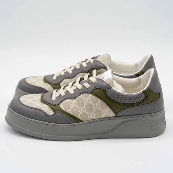 Size 14.5G 15 US Gucci GG Chunky B Sneakers Green Beige Grey GG Leather - Picture 4 of 12